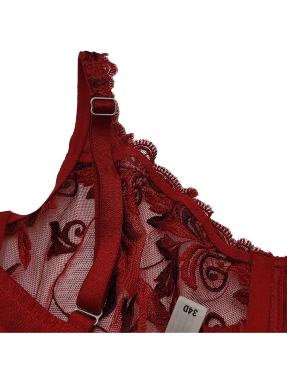Soma Sensuous Lace Bra 34D Red Sheer Embroidered Unlined Balconette Underwire - Picture 11 of 11